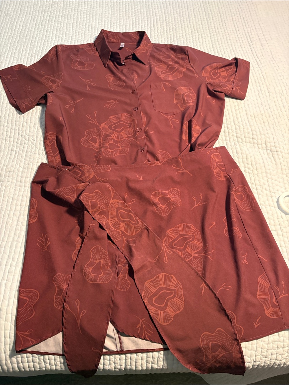 Women’s Rust Floral Swim Coverup Shirt & Skirt Set